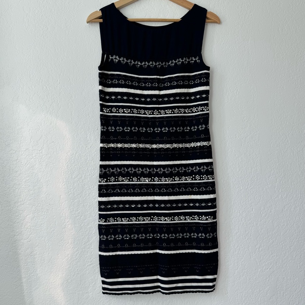 Elegant Silk Cotton Black and White Patterned Dress XS US 0